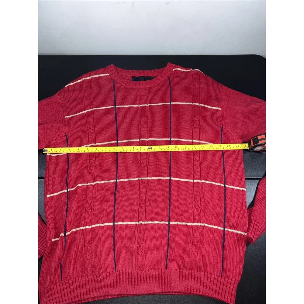 Bill Blass Red Striped Crew Neck Long Sleeve Knit Sweater Mens Large L - Picture 9 of 11